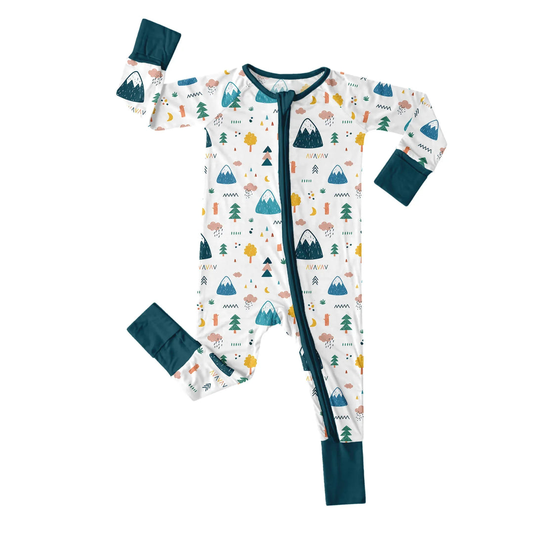 Mountains Trees Clouds Convertible Zippered Romper , Mountains Trees Clouds Convertible Zippered Romper - Newborn