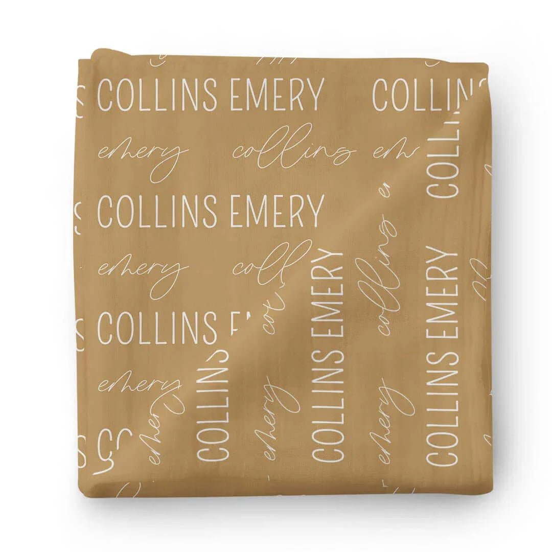 Personalized Baby Name Swaddle Blanket Block & Script , Personalized Baby Name Swaddle Blanket Block & Script - Script / Mustard