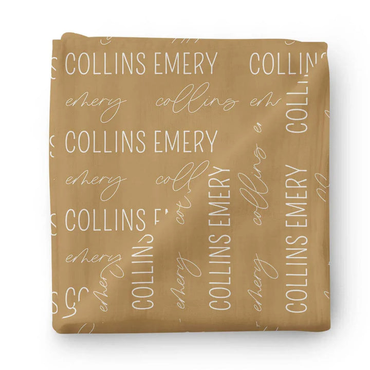 Personalized Baby Name Swaddle Blanket Block & Script , Personalized Baby Name Swaddle Blanket Block & Script - Script / Mustard