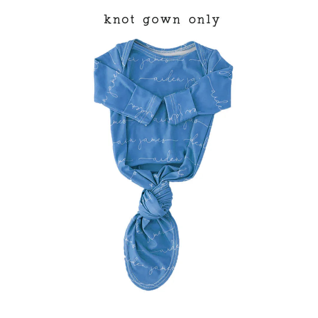 Blue Personalized Baby Name Knot Gowns , Blue Personalized Baby Name Knot Gowns - Knot Gown Only / Script / American Blue