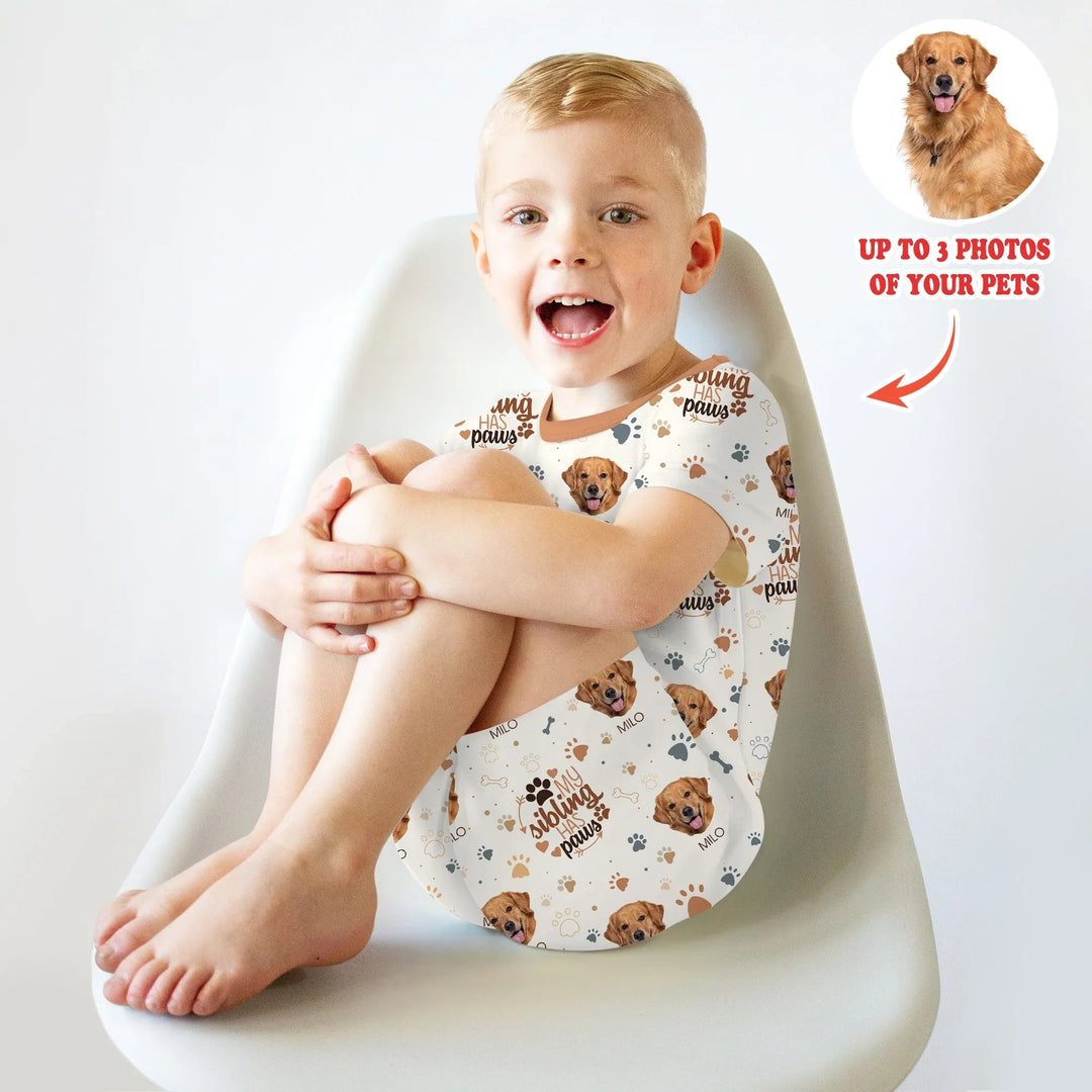My Siblings Have Paws Upload Photo Two Piece Short Sleeve Shorts Pajama Set - Zumbamboo