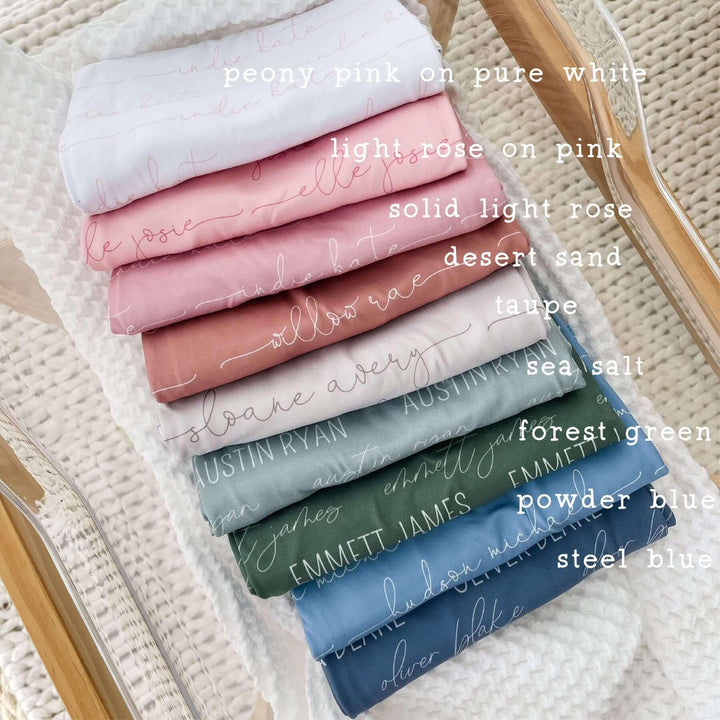 Personalized Dusty Hues Baby Name Swaddle Blanket Block & Script , Personalized Dusty Hues Baby Name Swaddle Blanket Block & Script - Script / Light Rose on Pink