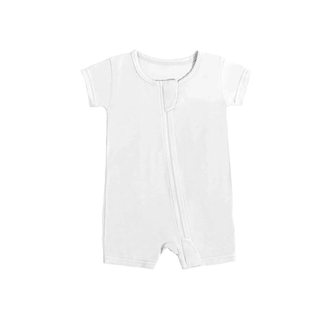 Shorty Zippered Romper in White , Shorty Zippered Romper in White - 0-3M