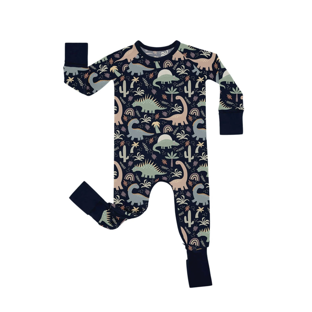 Navy Jurassic Jungle Crescent Zippered Romper - Zumbamboo