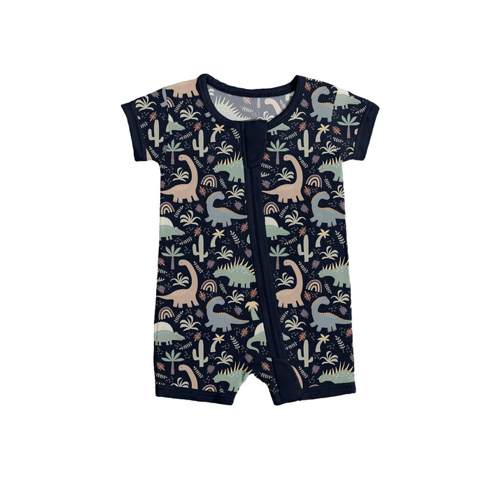 Navy Jurassic Jungle Shorty Zippered Romper - Zumbamboo
