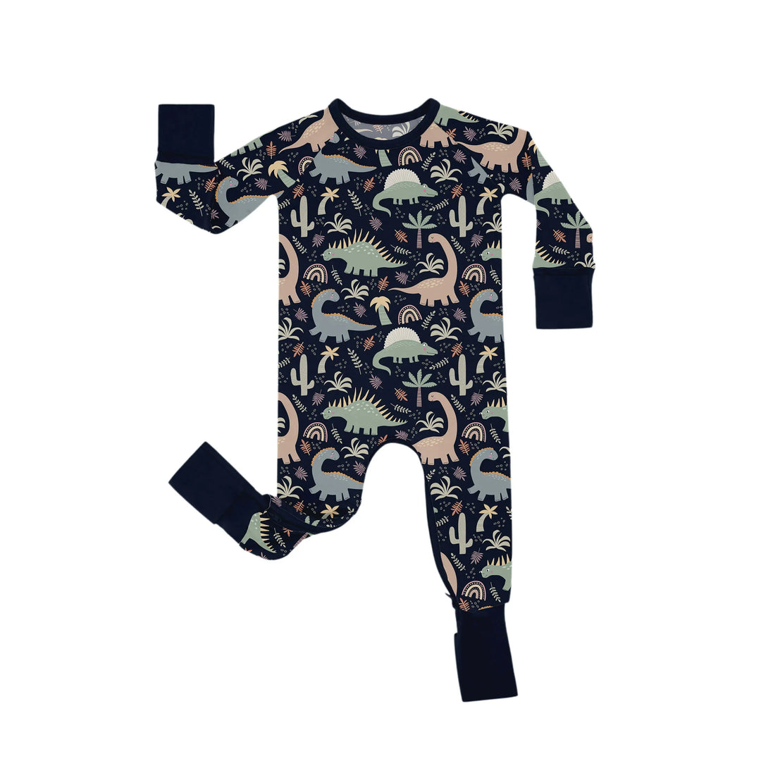 Navy Jurassic Jungle Crescent Zippered Romper , Navy Jurassic Jungle Crescent Zippered Romper - Newborn