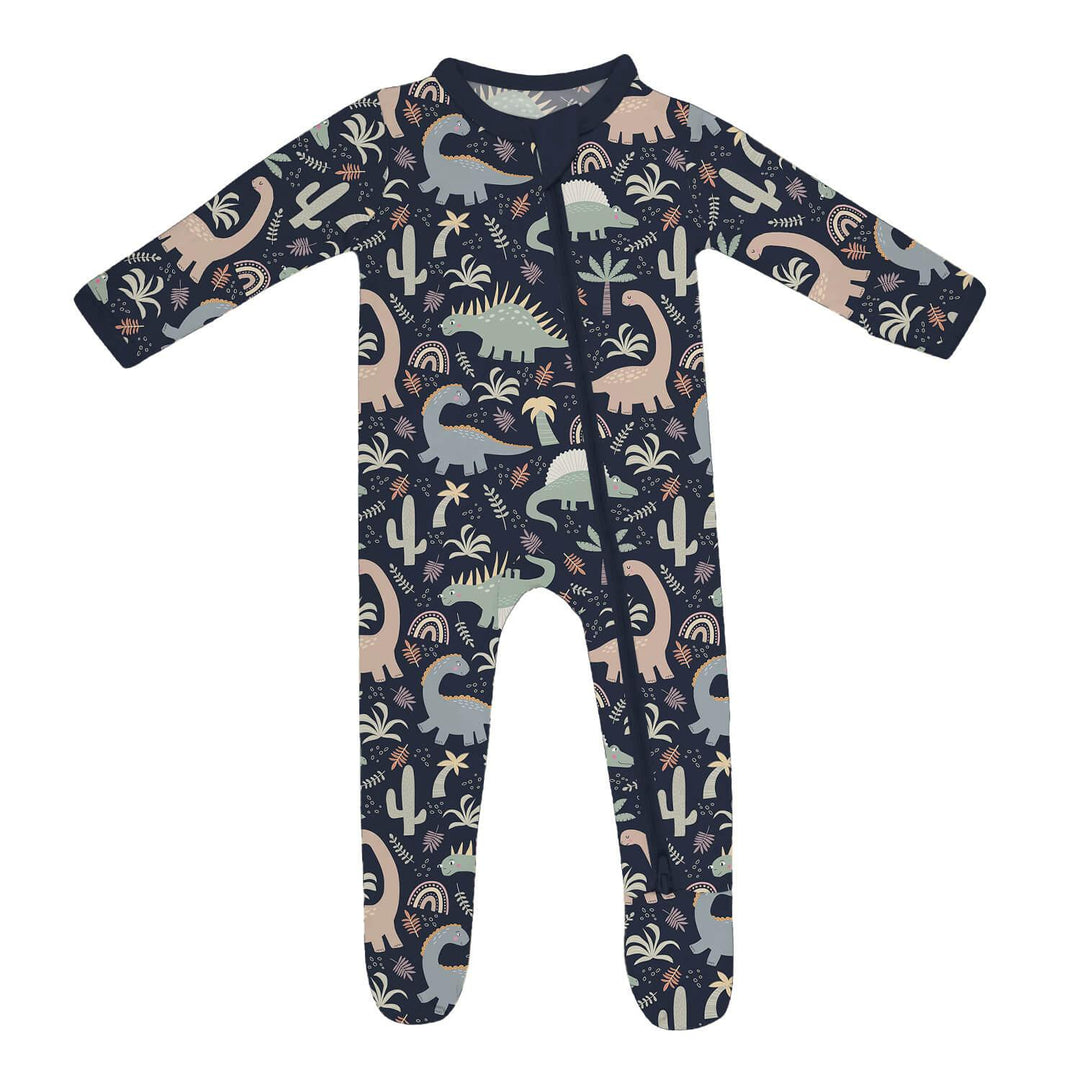 Navy Jurassic Jungle Zippered Footie Romper , Navy Jurassic Jungle Zippered Footie Romper - Newborn
