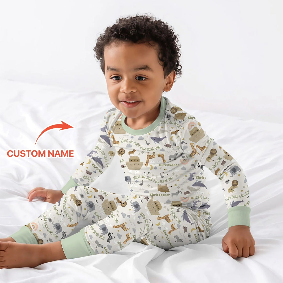 Need An Ark? I Noah Guy Custom Name Two Piece Long Sleeve Pajama Set - Zumbamboo