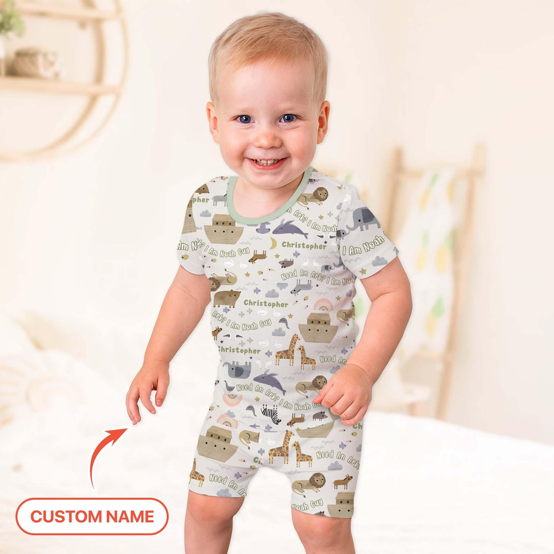 Need An Ark? I Noah Guy Custom Name Two Piece Short Sleeve Shorts Pajama Set - Zumbamboo