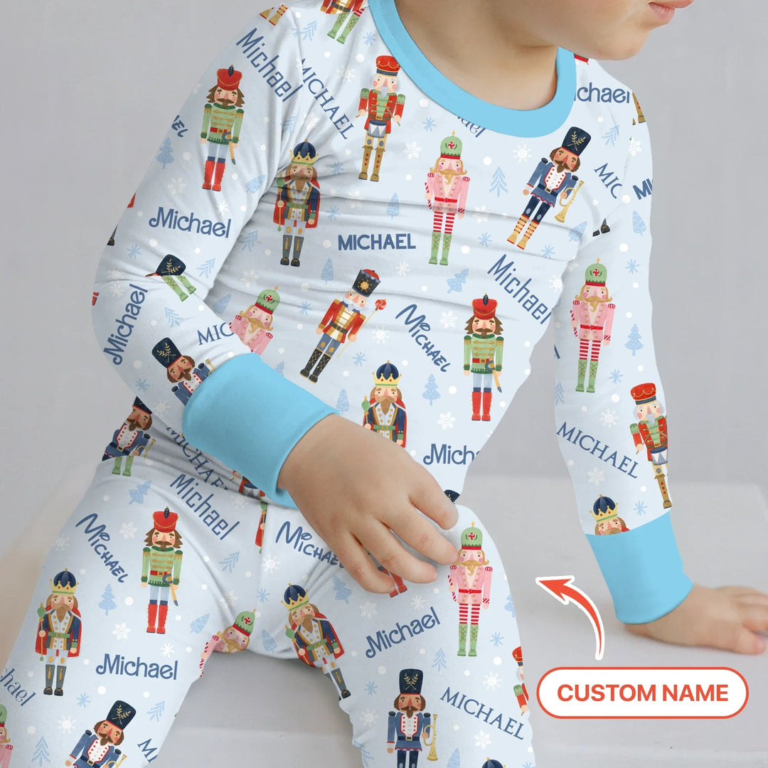 Nutcracker Parade Custom Name Boy Two Piece Long Sleeve Pajama Set - Zumbamboo