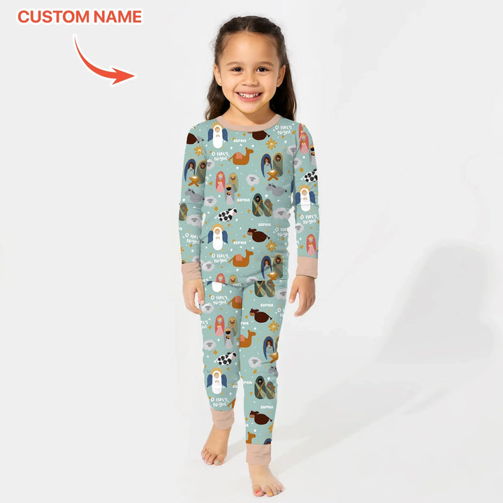 O Holy Night Custom Name Long Sleeve Pajama Set - Zumbamboo