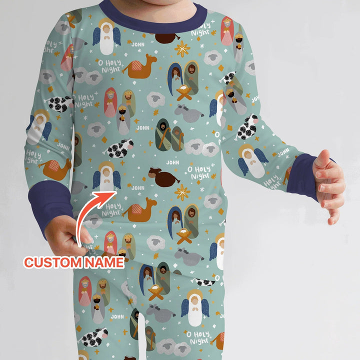 O Holy Night Custom Name Long Sleeve Pajama Set - Zumbamboo