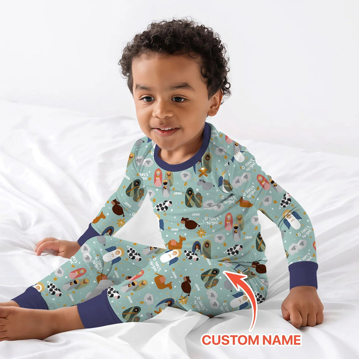 O Holy Night Custom Name Long Sleeve Pajama Set - Zumbamboo