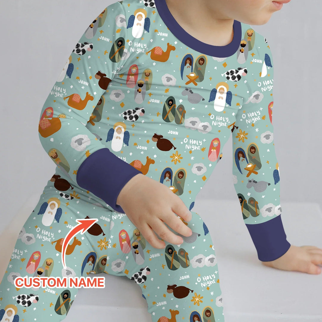 O Holy Night Custom Name Long Sleeve Pajama Set - Zumbamboo