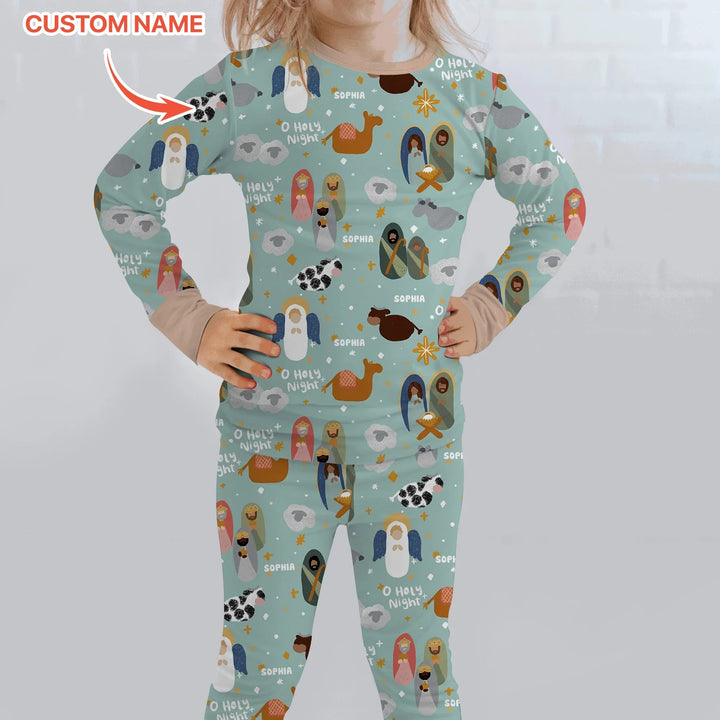 O Holy Night Custom Name Long Sleeve Pajama Set - Zumbamboo