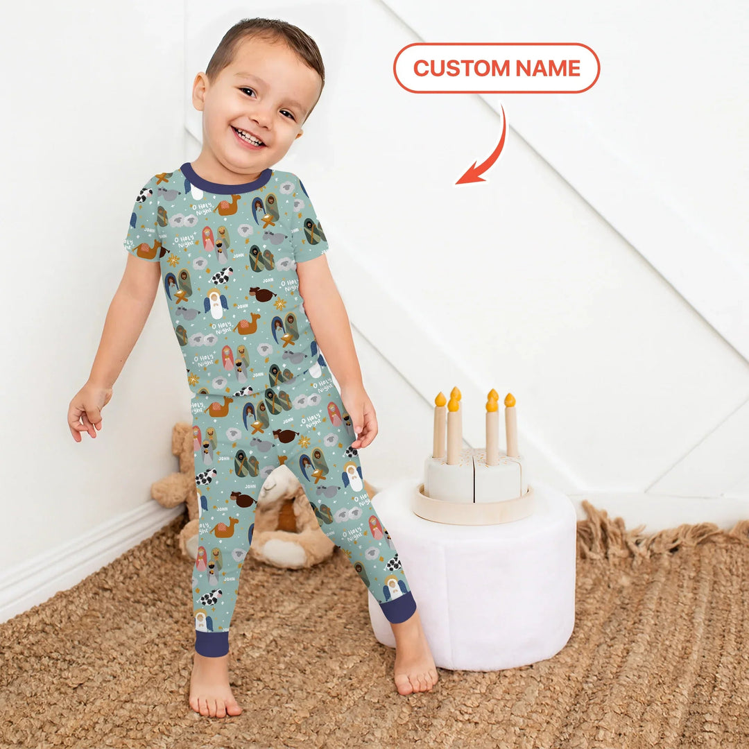 O Holy Night Custom Name Two Piece Short Sleeve Pajama Set - Zumbamboo