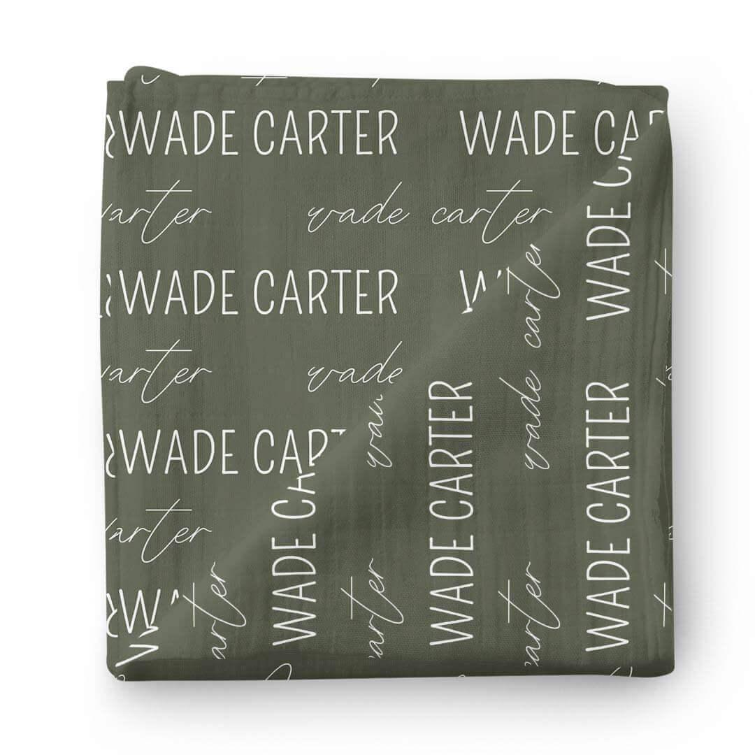 Personalized Baby Name Swaddle Blanket Block & Script , Personalized Baby Name Swaddle Blanket Block & Script - Script / Olive