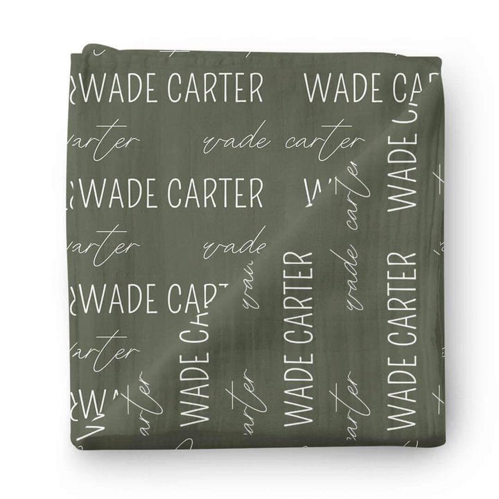 Personalized Baby Name Swaddle Blanket Block & Script , Personalized Baby Name Swaddle Blanket Block & Script - Script / Olive