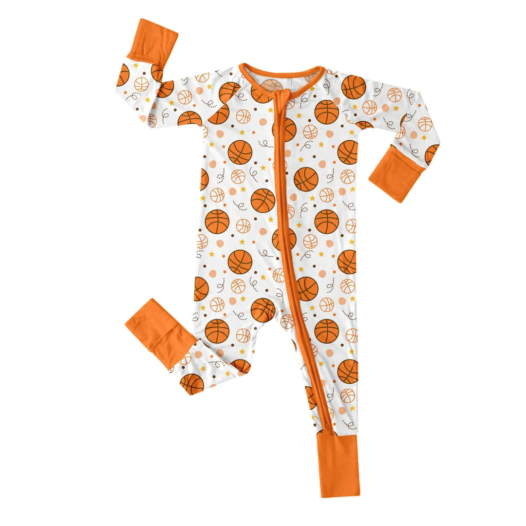 Best-Selling Printed Convertible Zippered Rompers , Best-Selling Printed Convertible Zippered Rompers - Orange Basketball / Newborn