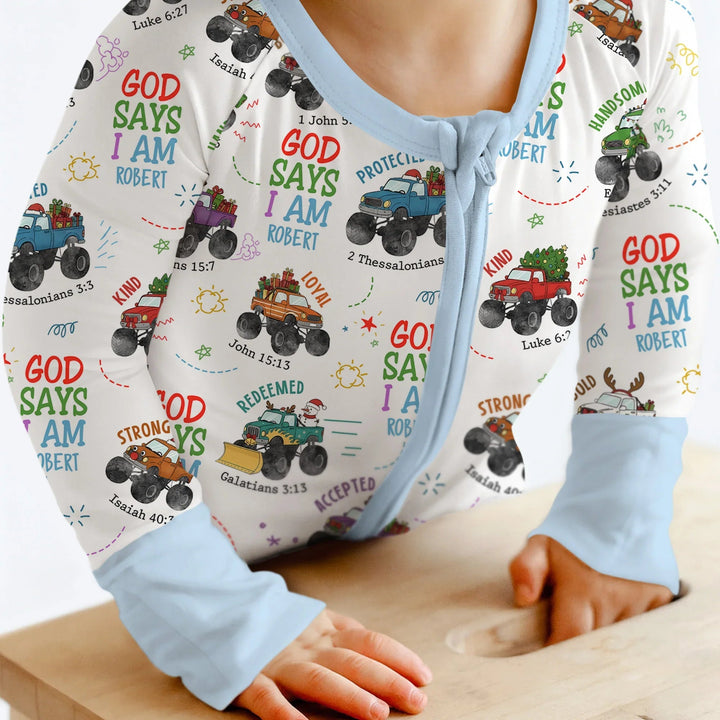 Personalized God Says I Am Christmas Monster Truck Convertible Zippy - Zumbamboo