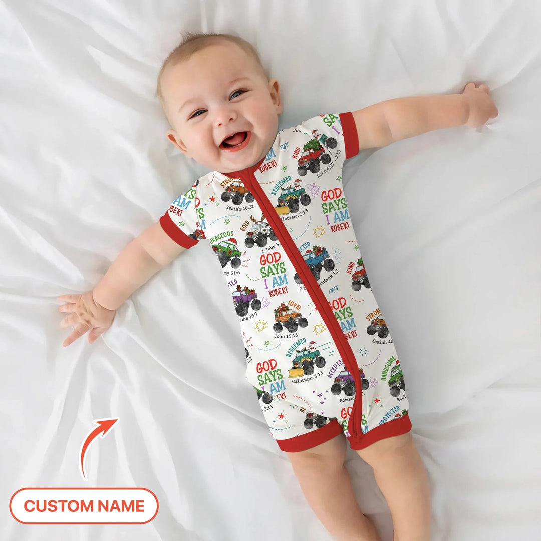 Personalized God Says I Am Christmas Monster Truck Shorty Zippy - Zumbamboo