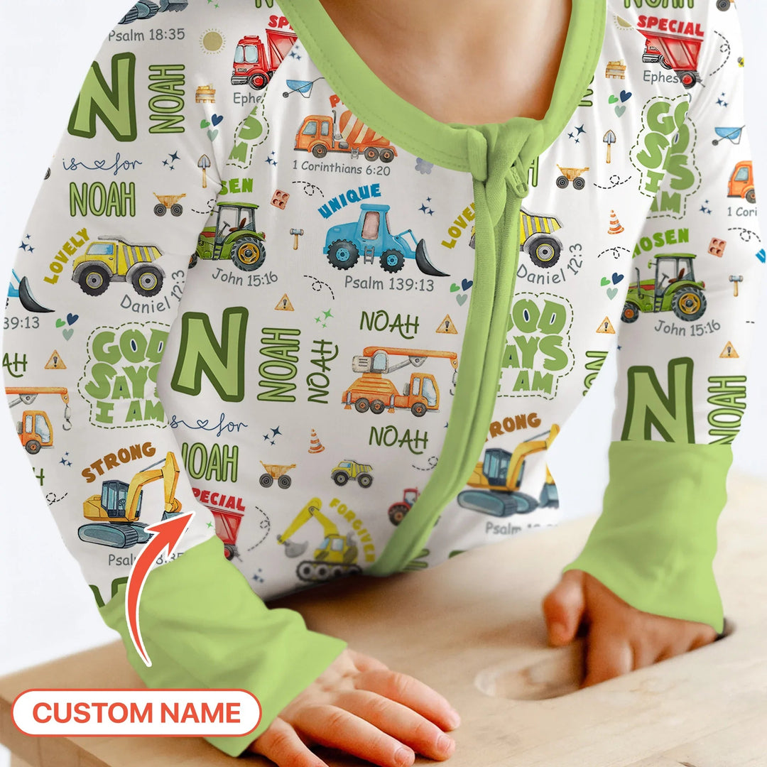 Personalized God Says I Am Construction Vehicules Convertible Zippy - Zumbamboo