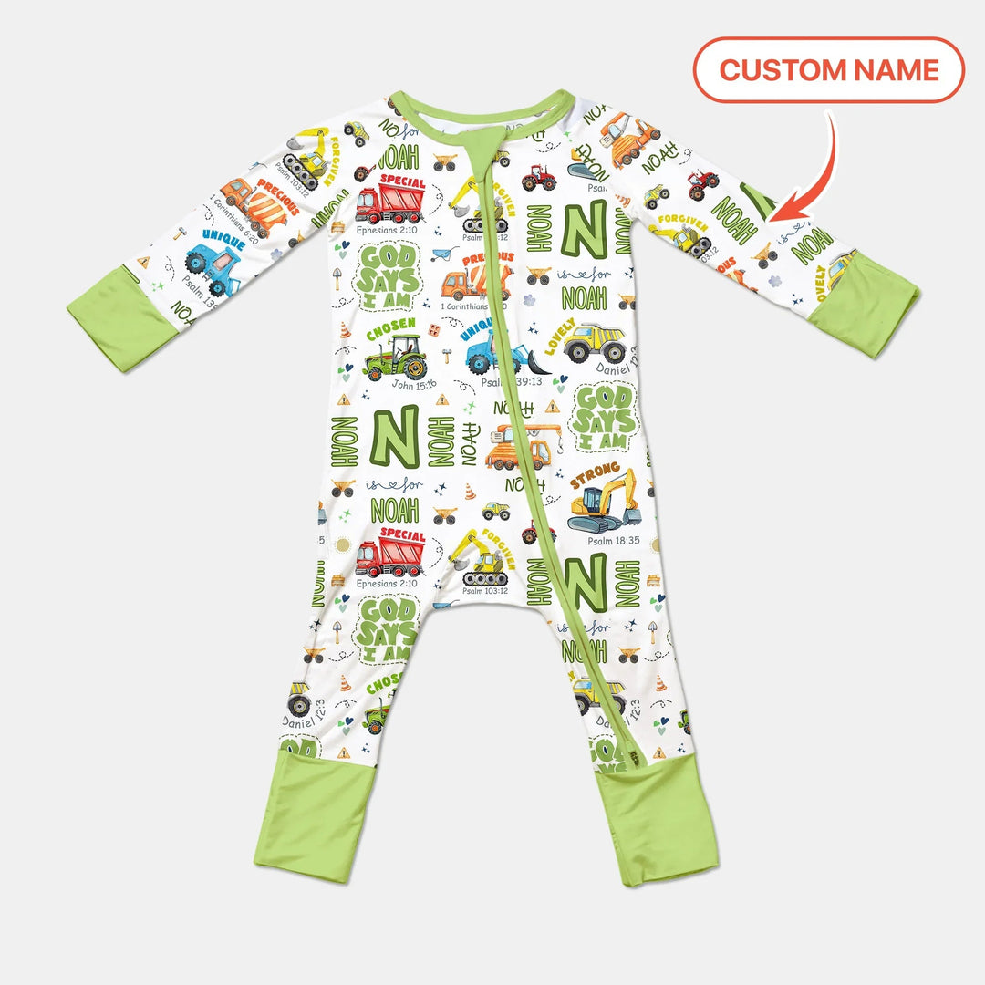 Personalized God Says I Am Construction Vehicules Convertible Zippy - Zumbamboo