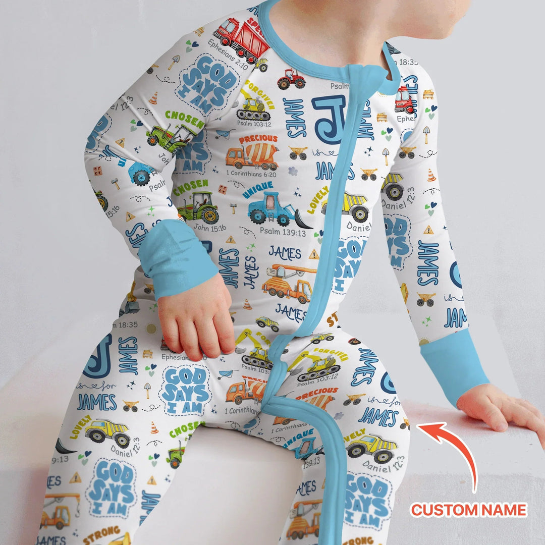 Personalized God Says I Am Construction Vehicules Convertible Zippy - Zumbamboo