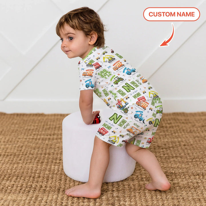 Personalized God Says I Am Construction Vehicules Two Piece Short Sleeve Shorts Pajama Set - Zumbamboo