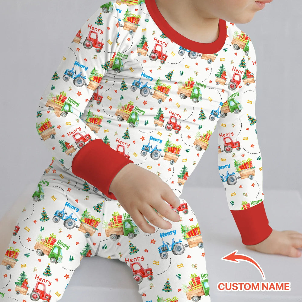 Personalized Santa's Little Builders Two Piece Long Sleeve Pajama Set - Zumbamboo
