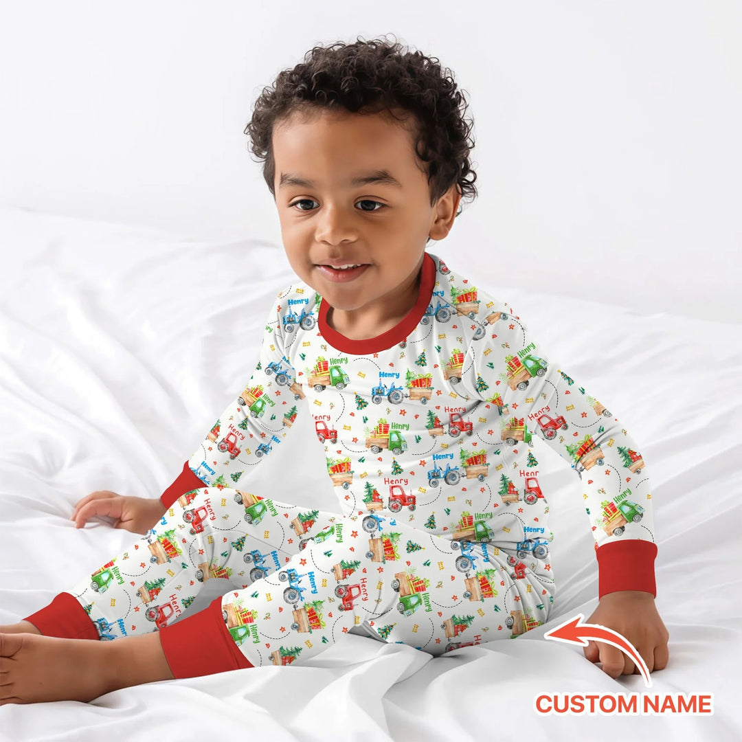 Personalized Santa's Little Builders Two Piece Long Sleeve Pajama Set - Zumbamboo