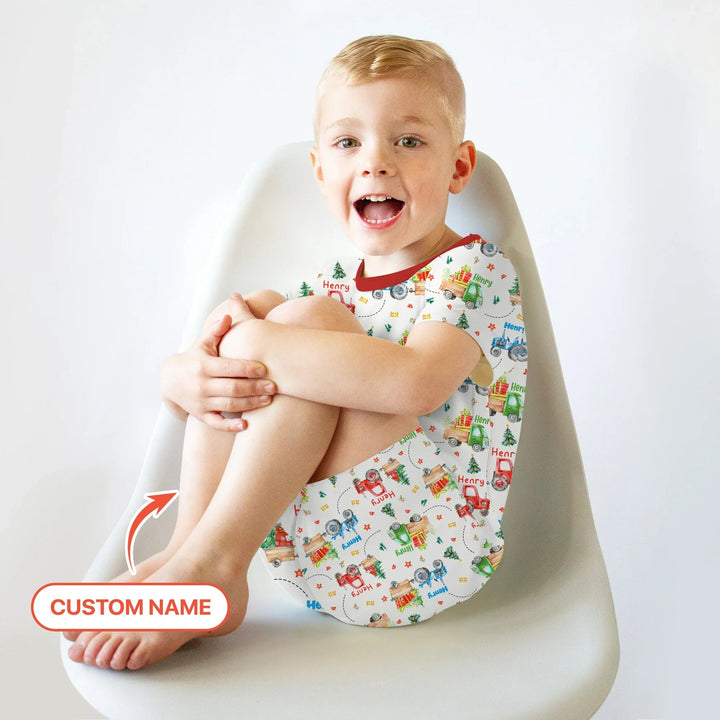 Personalized Santa's Little Builders Two Piece Short Sleeve Shorts Pajama Set - Zumbamboo