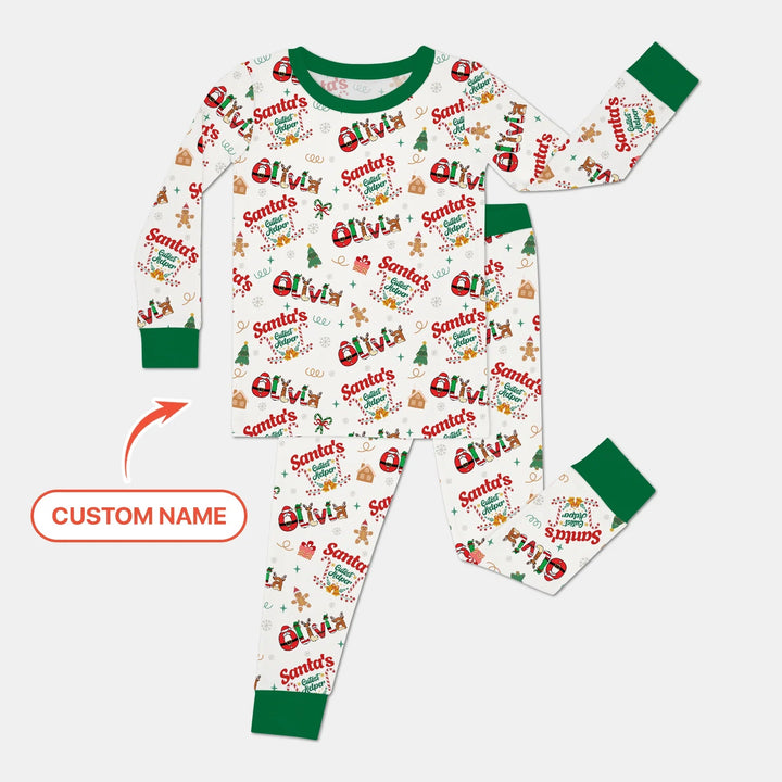 Personalized Santa's Little Helper Two Piece Long Sleeve Pajama Set - Zumbamboo