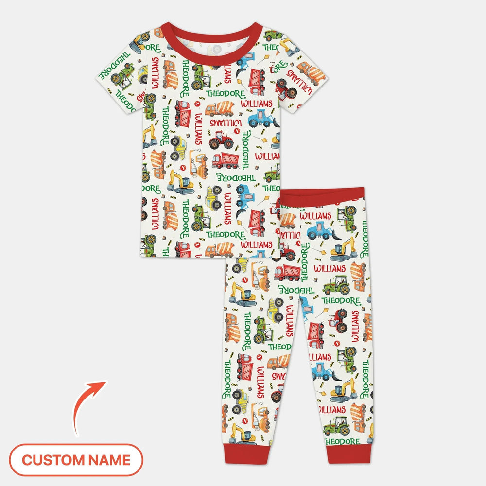 Personalized Tiny Trucks Parade Two Piece Short Sleeve Pajama Set - Zumbamboo