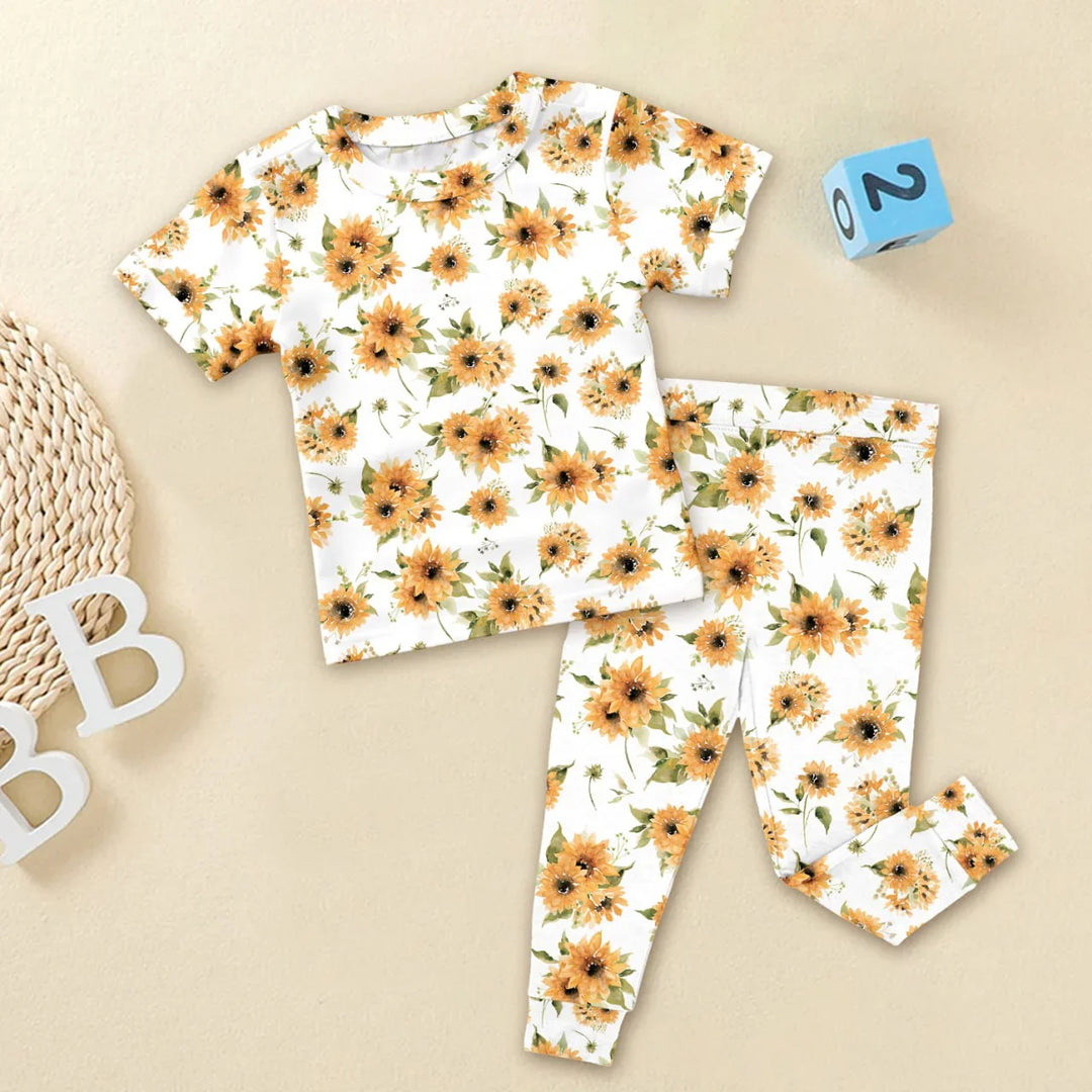 Savannah's Sunflowers Two Piece Short Sleeve Pajama Set , Savannah's Sunflowers Two Piece Short Sleeve Pajama Set - 12-18M