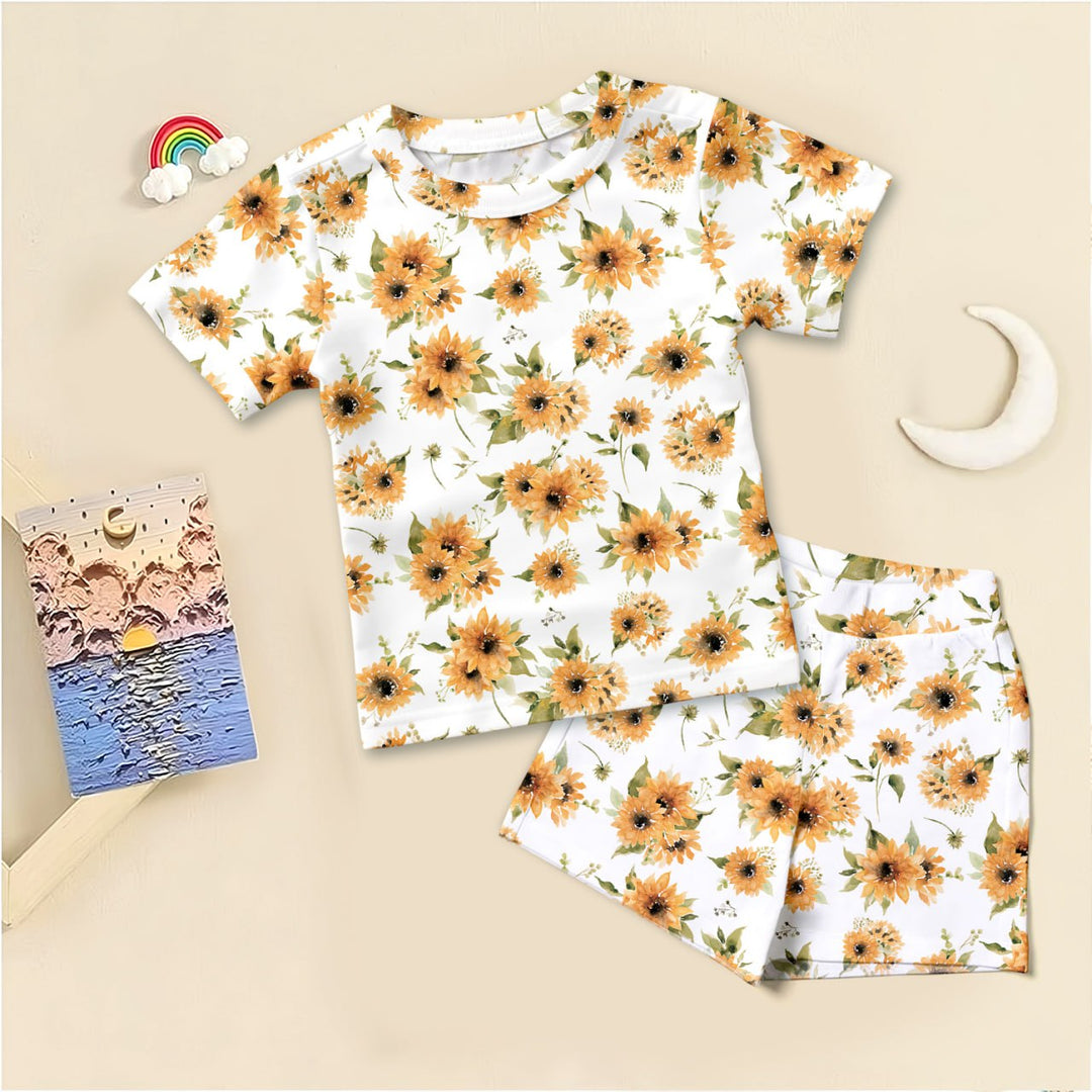 Savannah's Sunflowers Zweiteiliges Pyjama-Set mit Kurzarm-Shorts