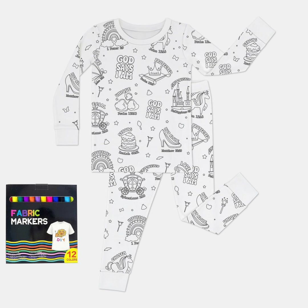 God Says I am Girl Colorable Two Piece Pajama Set