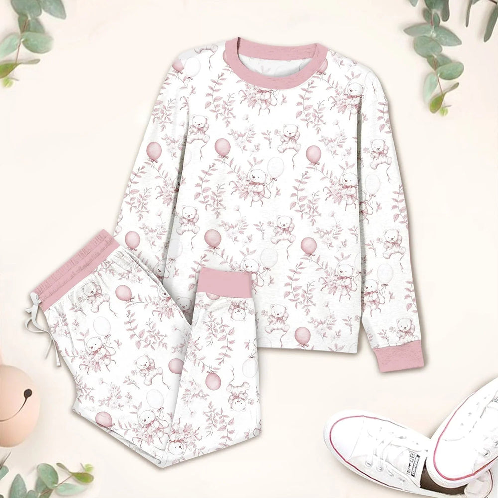 Pink Bear Toile de jouy Two Piece Long Sleeve Pajama Set - Zumbamboo
