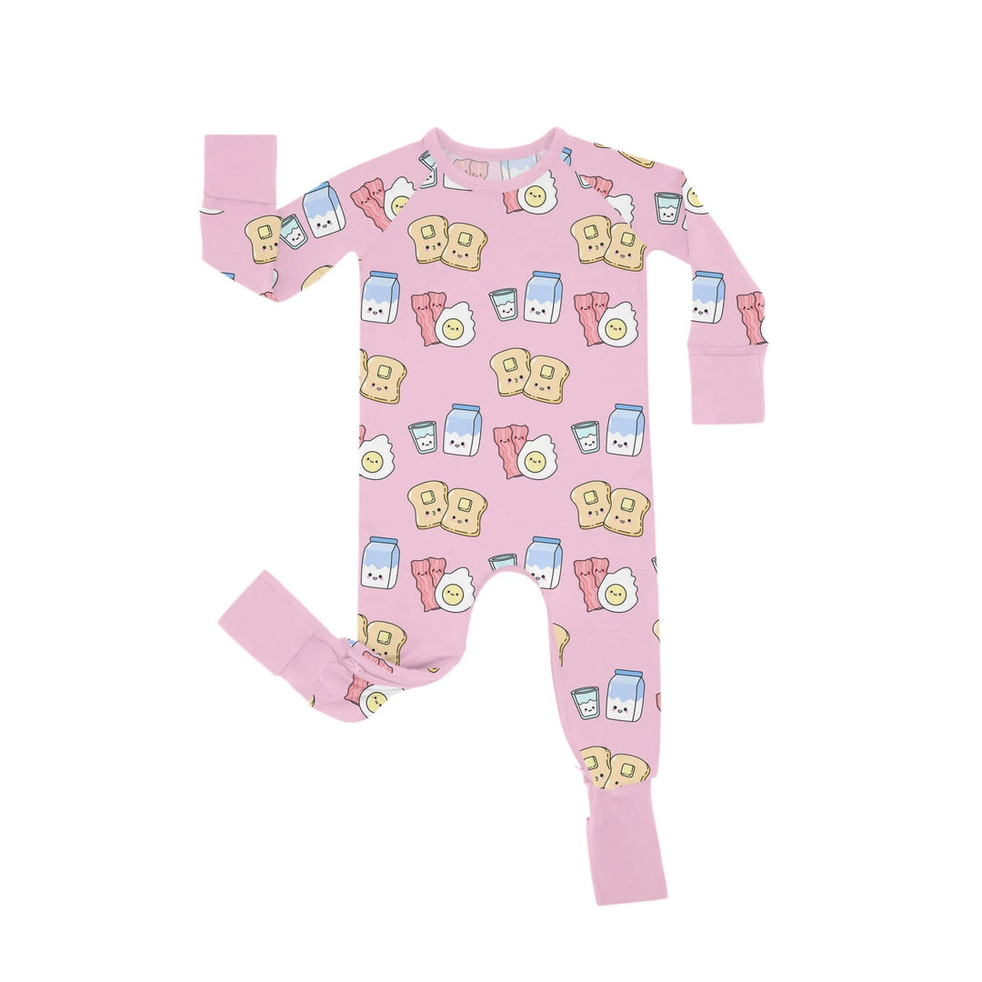 Pink Breakfast Buddies Crescent Zippered Romper - Zumbamboo