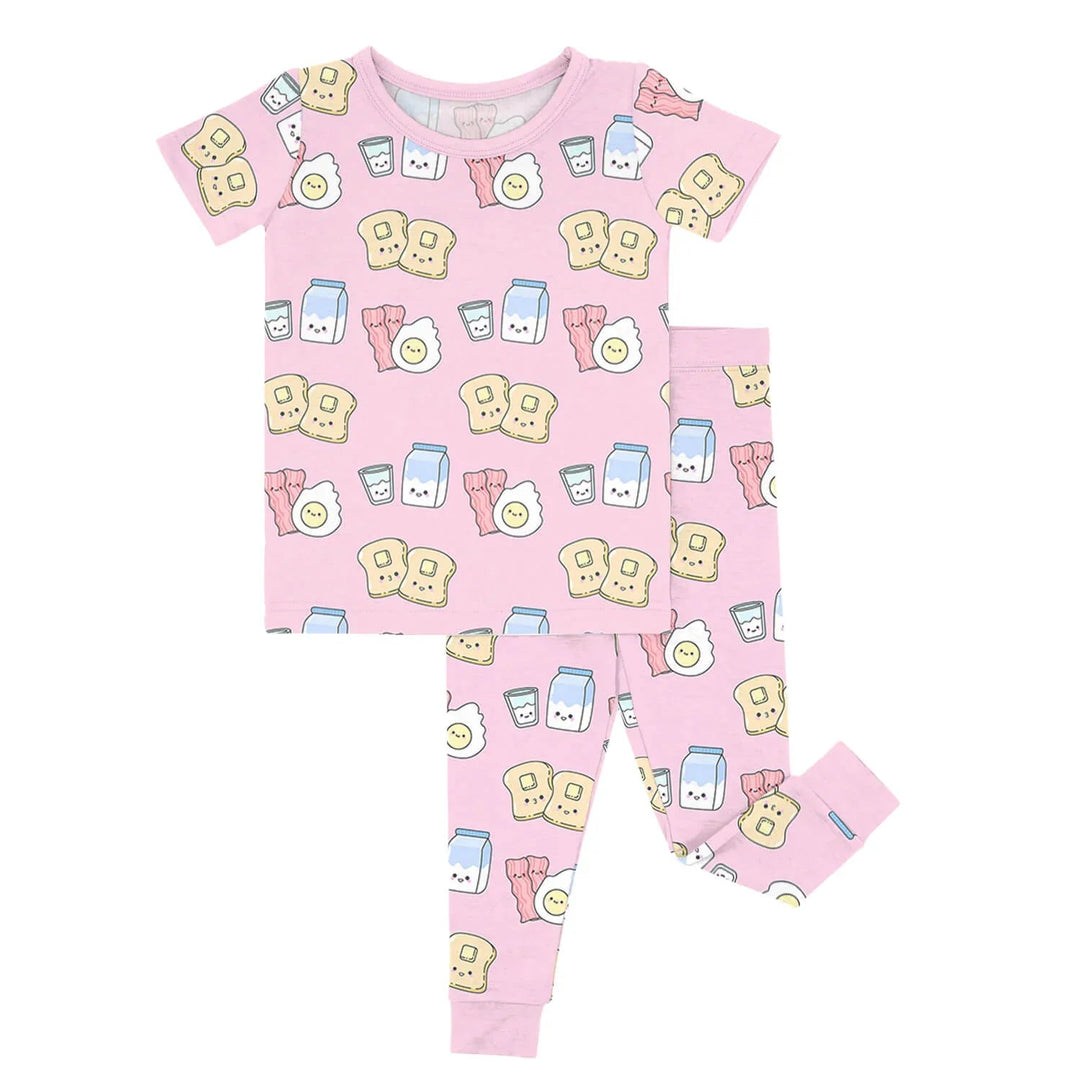 Pink Breakfast Buddies Two Piece Short Sleeve Pajama Set - Zumbamboo