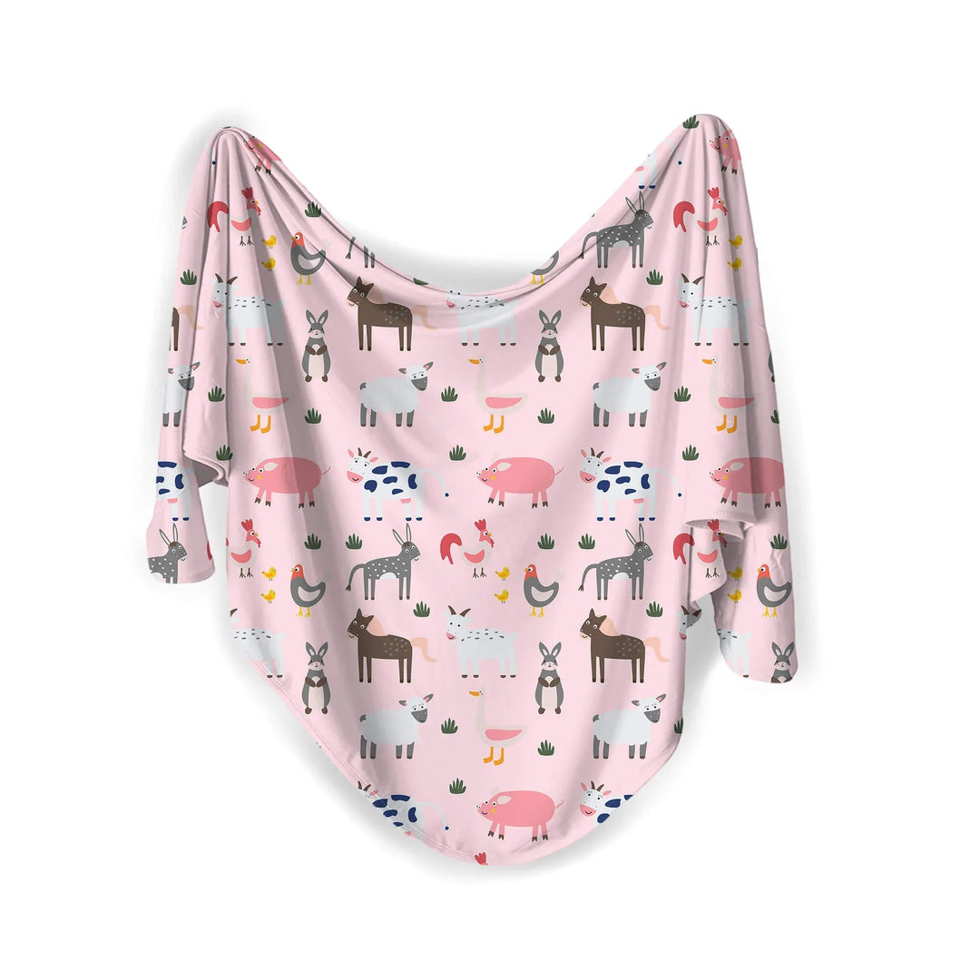 Pink Farm Animals Swaddle Blanket - Zumbamboo