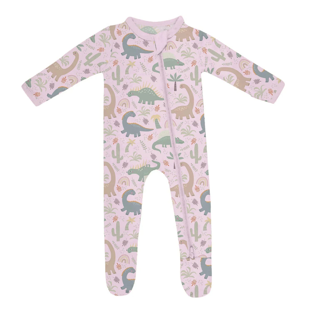 Pink Jurassic Jungle Zippered Footie Romper - Zumbamboo