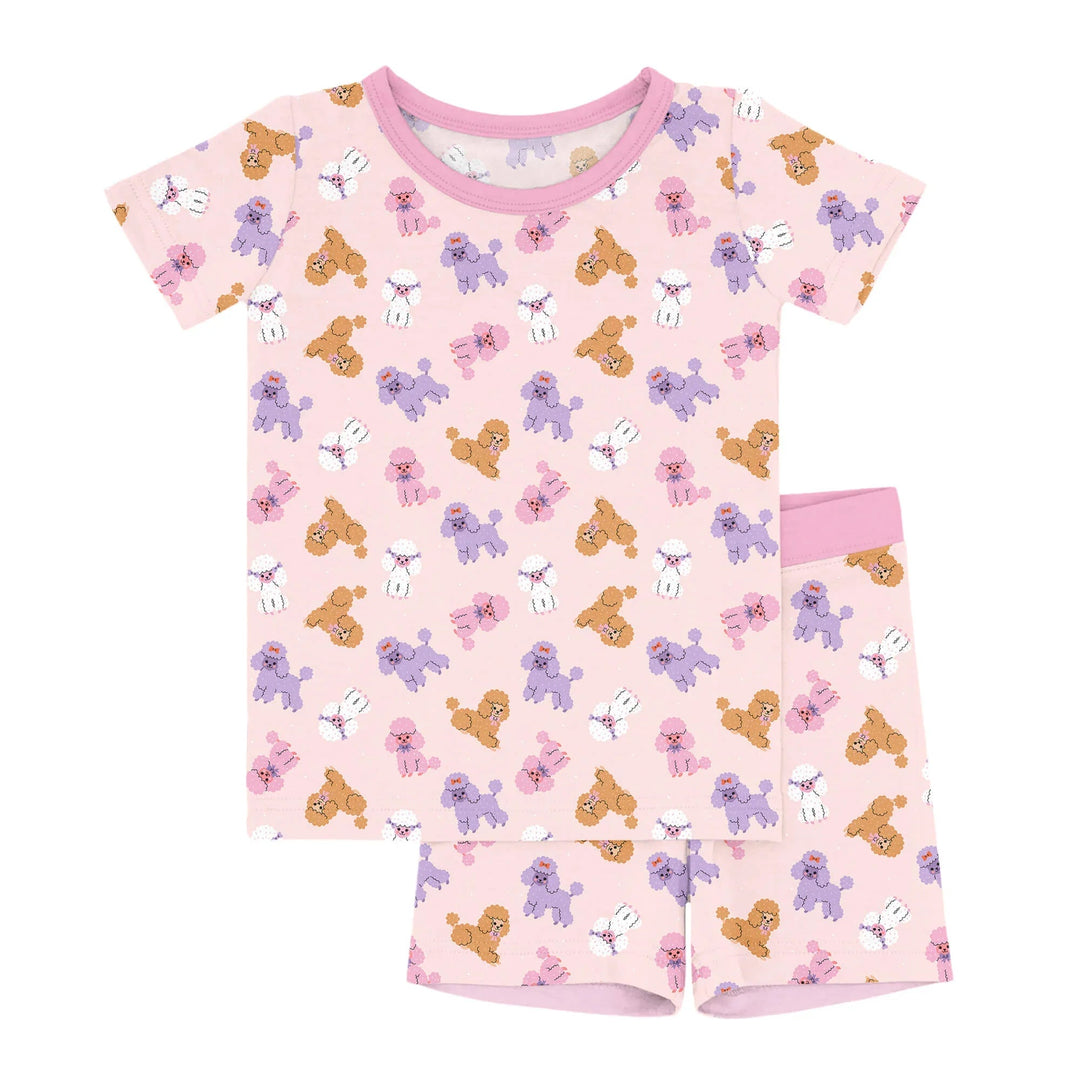 Pink Poodles Two Piece Short Sleeve Shorts Pajama Set - Zumbamboo