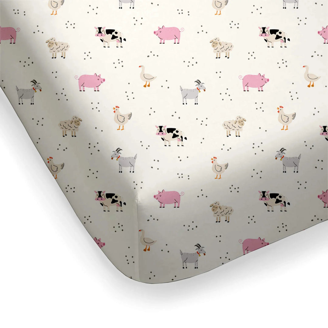 Pink Sleepy Farm Animals Fitted Crib Sheet - Zumbamboo