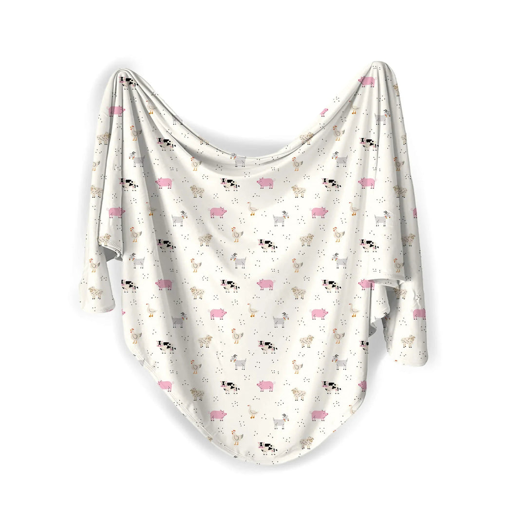 Pink Sleepy Farm Animals Swaddle Blanket - Zumbamboo