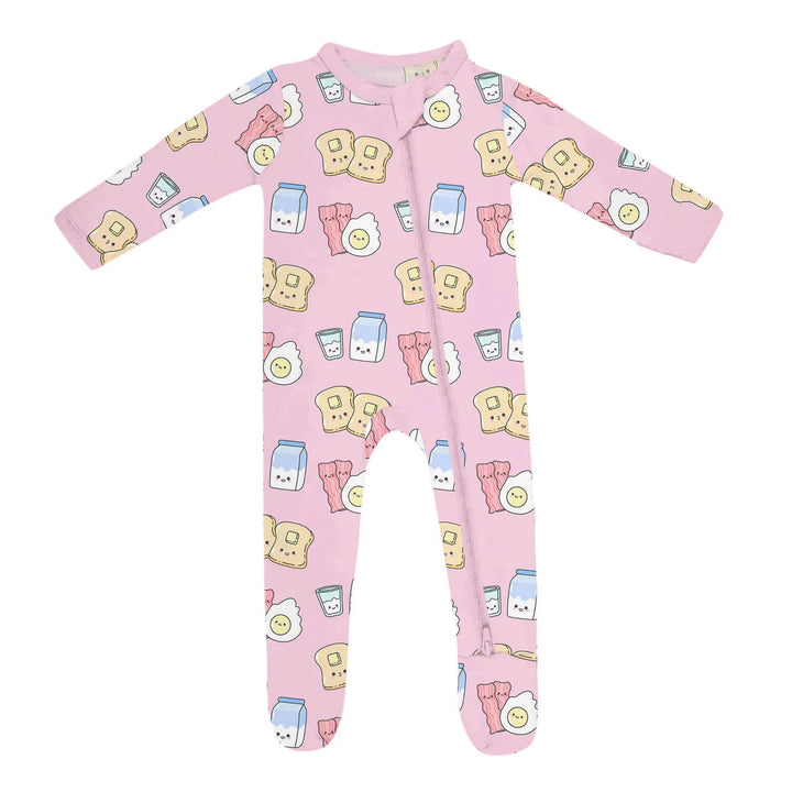 Pink Breakfast Buddies Zippered Footie Romper , Pink Breakfast Buddies Zippered Footie Romper - Newborn