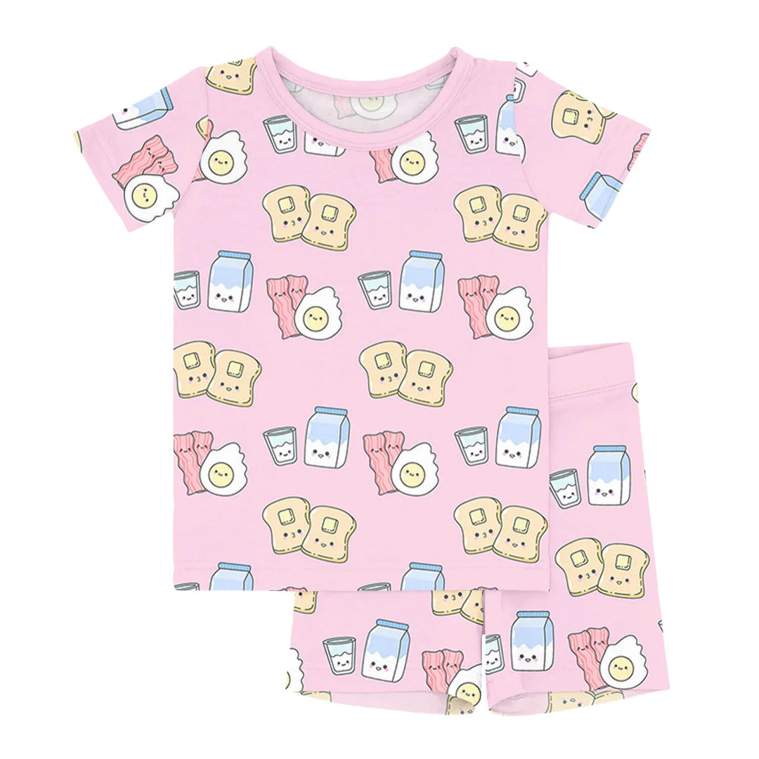 Pink Breakfast Buddies Two Piece Short Sleeve Shorts Pajama Set , Pink Breakfast Buddies Two Piece Short Sleeve Shorts Pajama Set - 12-18M