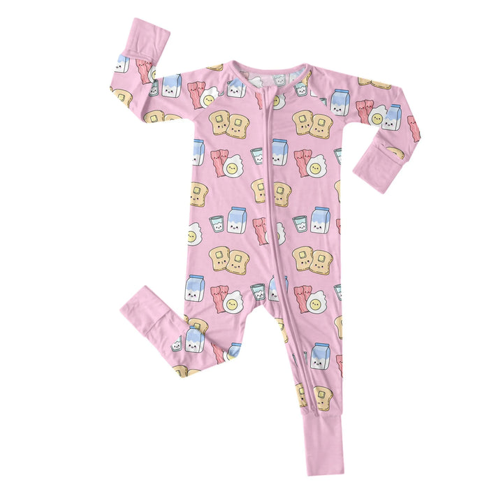 Pink Breakfast Buddies Convertible Zippered Romper , Pink Breakfast Buddies Convertible Zippered Romper - 0-3M