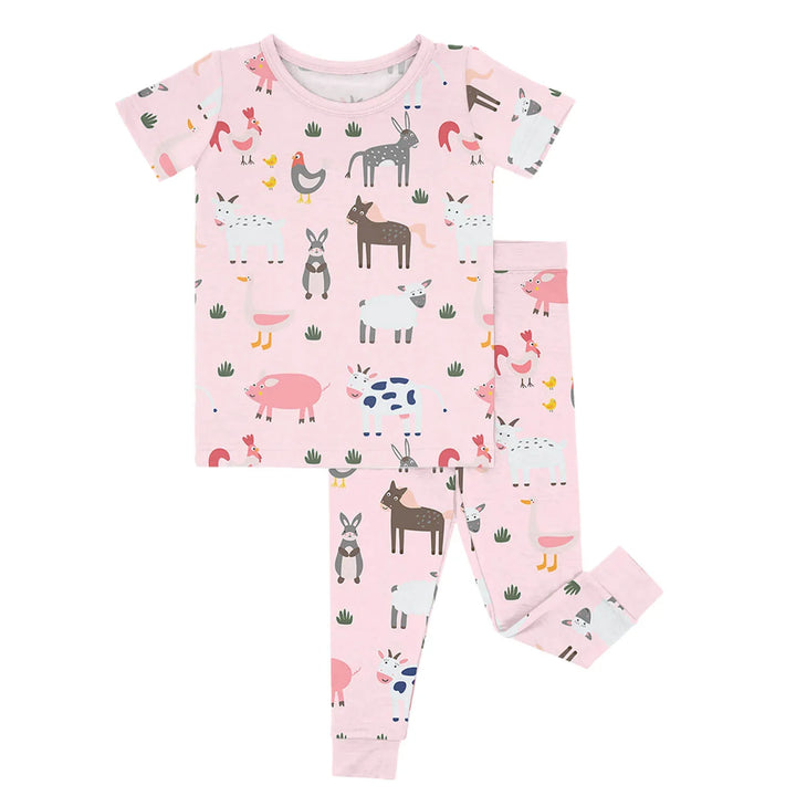 Pink Farm Animals Two Piece Short Sleeve Pajama Set , Pink Farm Animals Two Piece Short Sleeve Pajama Set - 12-18M