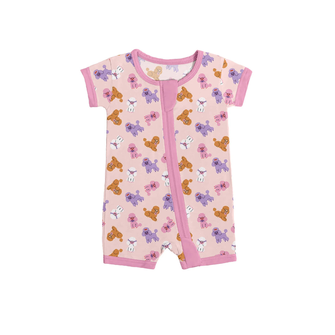 Pink Poodles Shorty Zippered Romper , Pink Poodles Shorty Zippered Romper - 0-3M